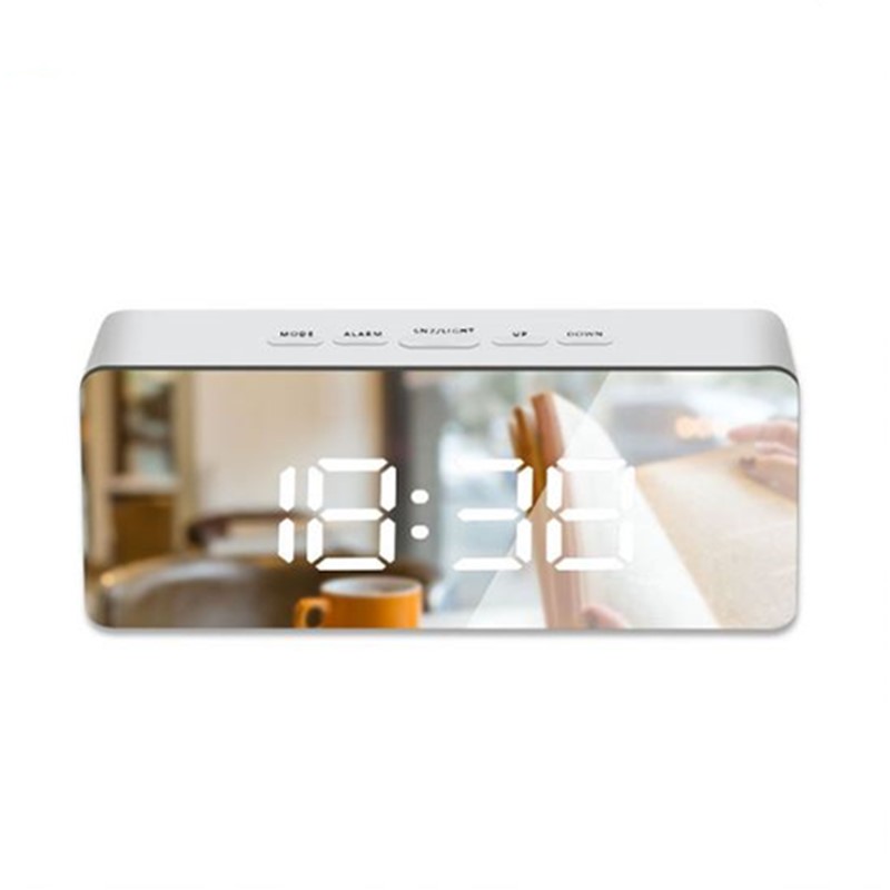 Spejl vækkeur digital snooze bordur vågne lys elektronisk tid temperatur display led makeup vækkeur: Rektangulær hvid