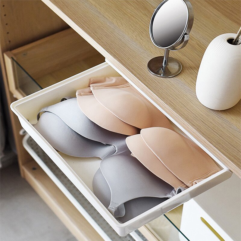 Table Storage Drawer Self-Adhesive Under Desk Drawer Organizer Hidden Table Pencil Tray Holder Under-drawer Storage Box