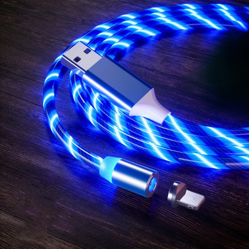Led Magnetische Vloeiende Light Usb Oplaadkabel Voor Iphone X Usb Type C Kabel Micro Usb Cabo Voor Huawei Type-C Lader: Blue / for micro usb