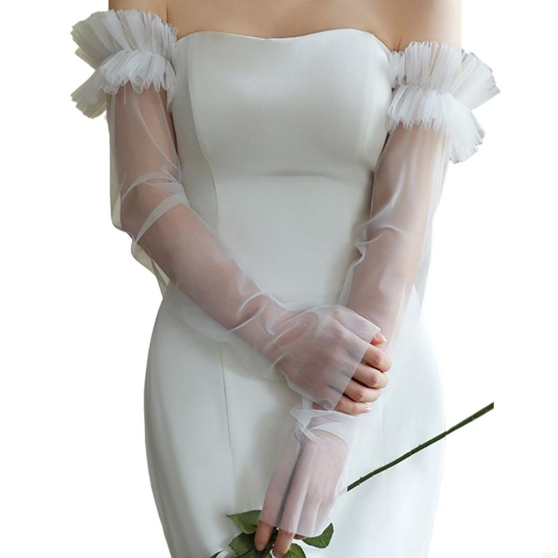 Couvre-bras longs transparents pour mariée, avec motifs en dentelle, pour cérémonie mariage, 39BD