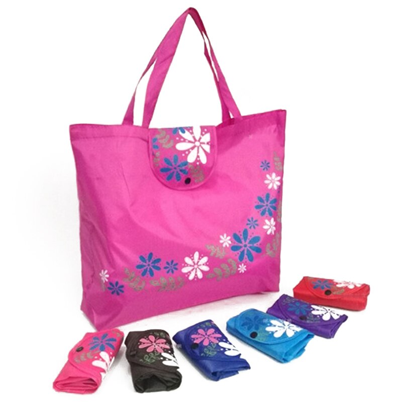 Sac à provisions d'impression de fleur pliant le sac à main réutilisable portatif de tissu d'oxford réutilisent les sacs d'épicerie d'organisation à la maison
