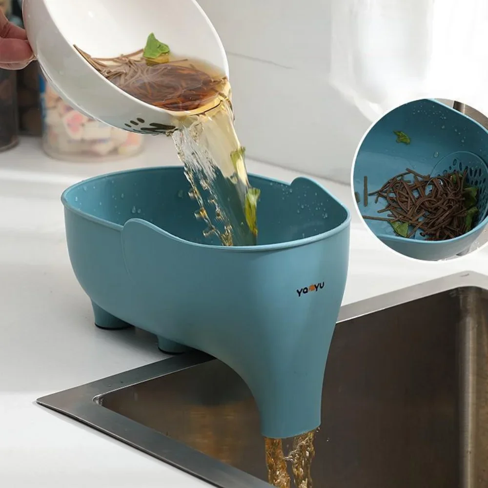Colador de fregadero con elefante esculpido, escurridor de sobras, cesta de lavado de frutas y verduras, escurridor colgante, accesorios de cocina