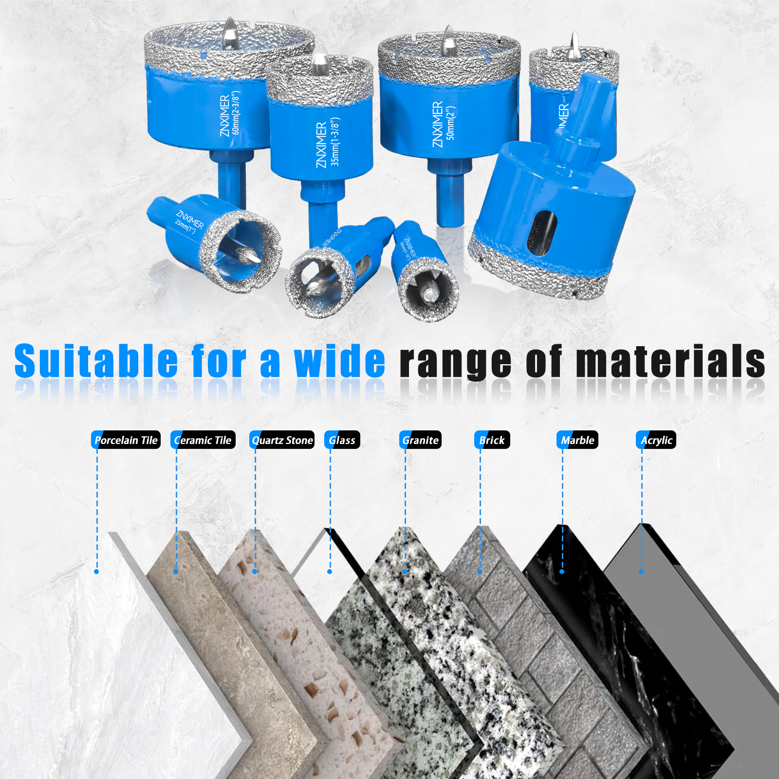 Juego de brocas de diamante de 18-68MM, sierra perforadora para azulejos de cerámica con taladro de posición para vidrio, mármol, granito, piedra, porcelana, 1 Uds.
