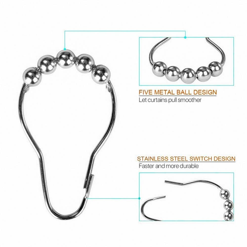Crochets créatifs pour rideau de douche, en Satin poli, boule de Nickel antirouille, 5 anneaux, pour rideau de douche, 48/36/24 pièces/paquet
