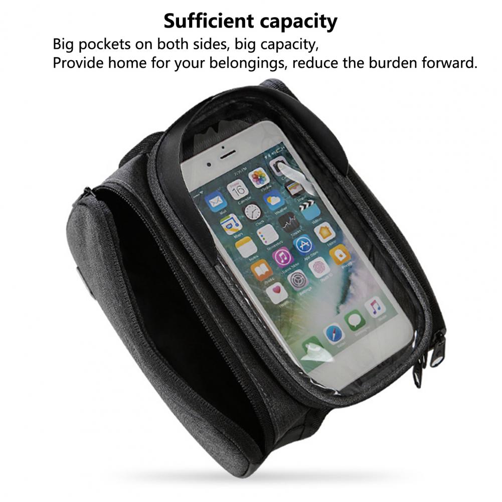 1.5L Front Frame Pouch Black Grey Fasten Tape Compartment Bike Trunk Bag Cycling Accessories Top Tube Bag Bike Bag
