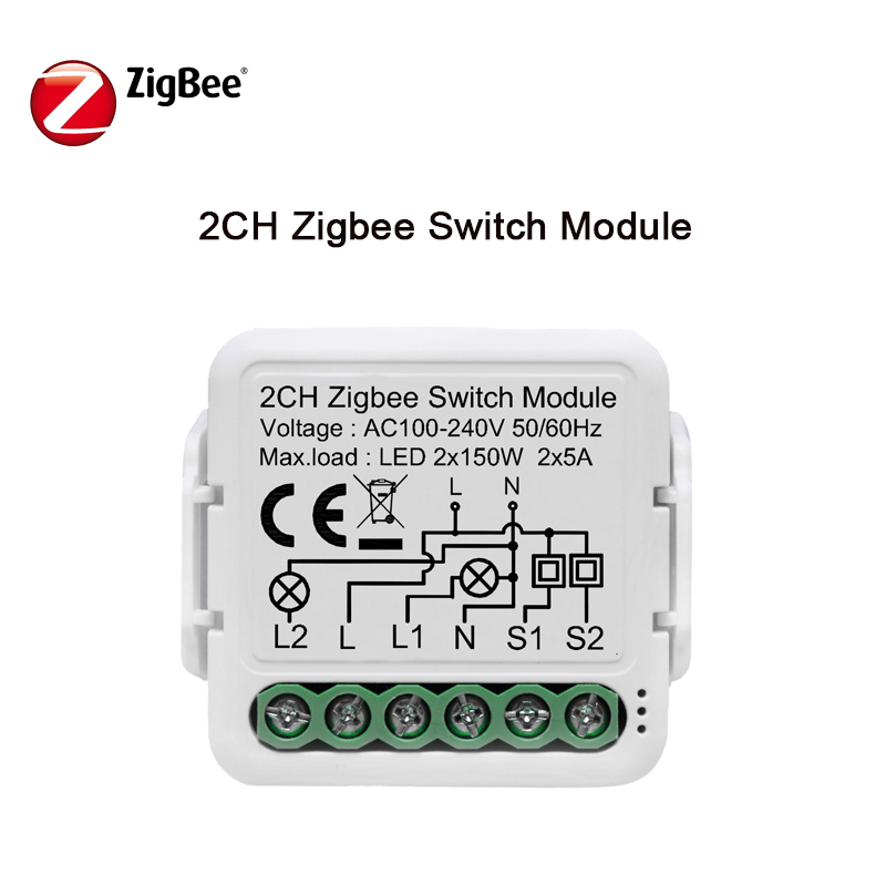 Tuya Zigbee Smart Light Switch Module,1/2/3/4 Gang Automation DIY Breaker 2 Ways Control Work with Alexa Google Home: 2CH 1pcs