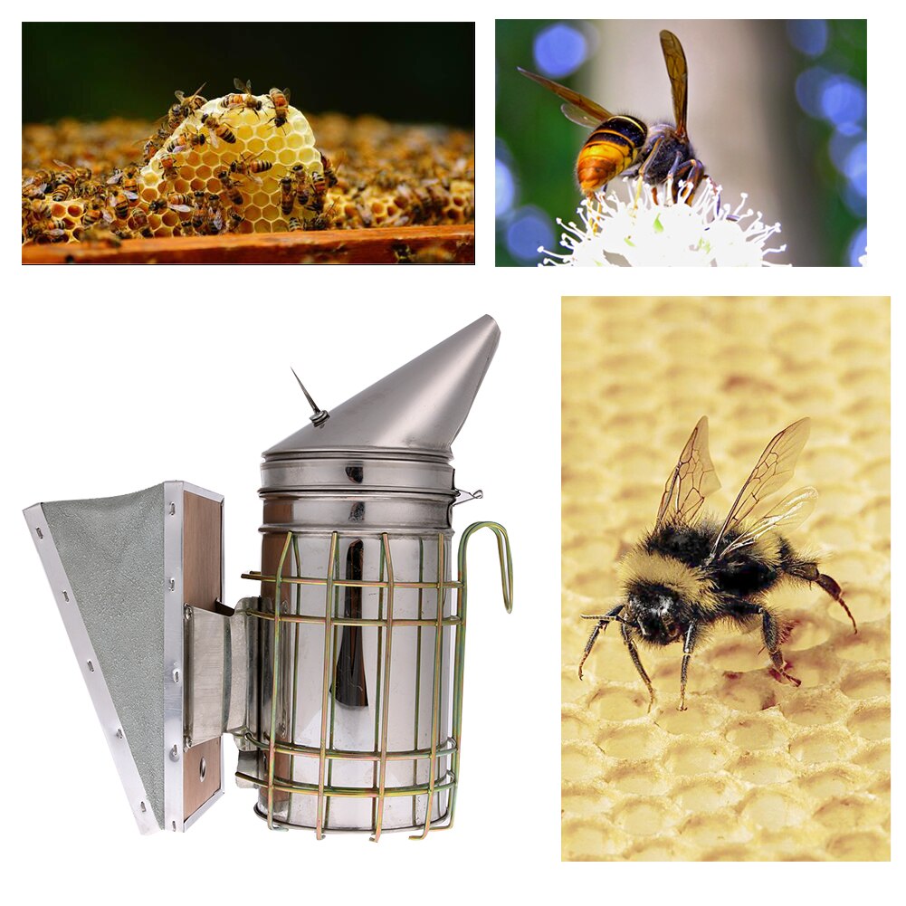 Beekeeping Smoker Stainless Steel Equipment Hive Box Tool Supplies For Beehive Bee Manual Smoke Maker With Hanging Hook Tools