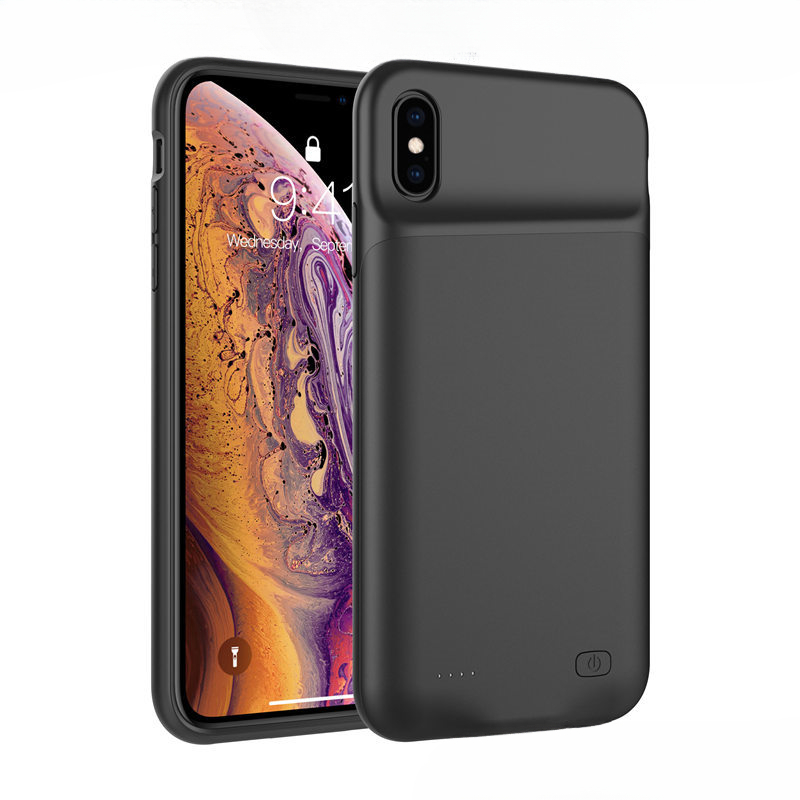 Powerbank hoesje voor iphone xs max, externe back-up oplader, 4000 mah, slank, siliconen, schokbestendig, batterijoplader hoesje: Zwart