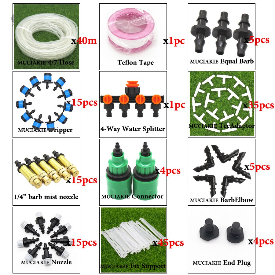 MUCIAKIE 40M to 10M Garden Water Plant Irrigation System Planter Dripper Kit Drip Line Set with 1/4'' PVC Hose Sprinklers: 40mxAB524C