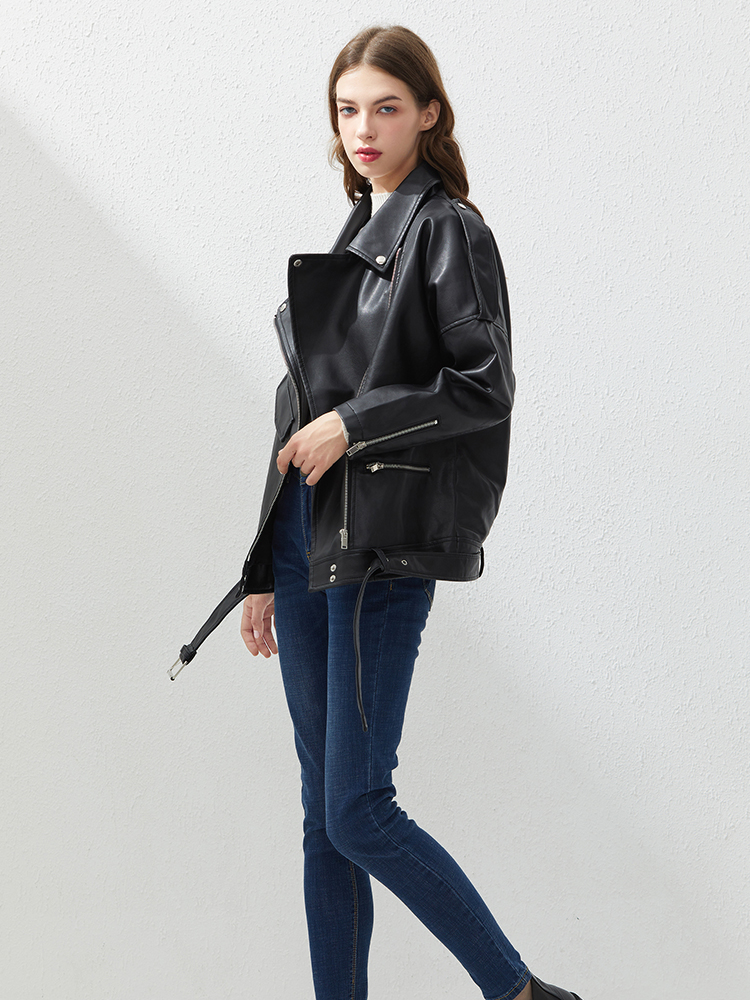 thumbnail image 2 of Women's Casual Patent Leather Hooded Trench Coat - Loose PVC Long Jacket PU Outerwear By Zoozou 2 of 5
