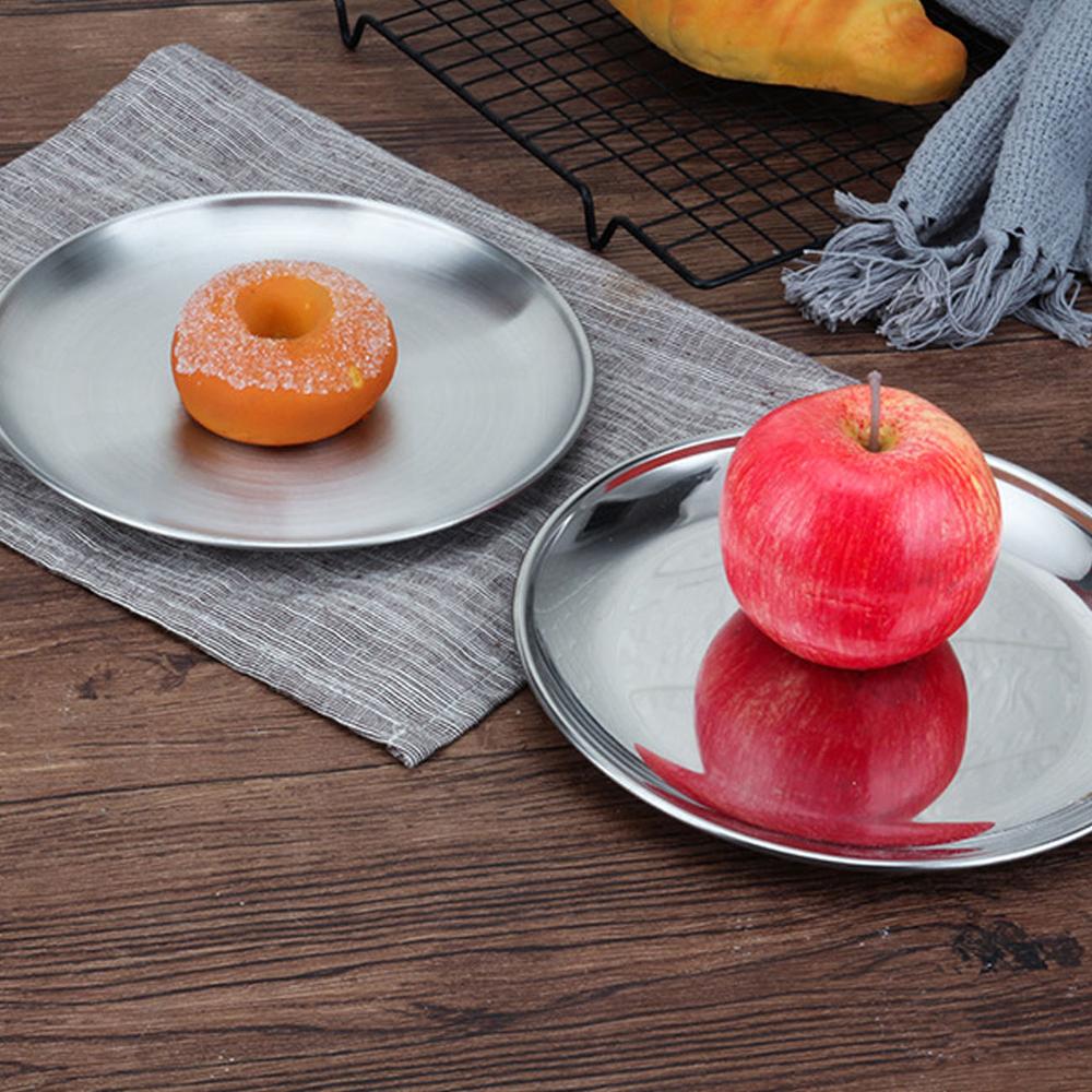 14-34CM Silver Round Food Plate Thicken Stainless Steel Candy Dish Cake Plate Household Kitchen Tableware
