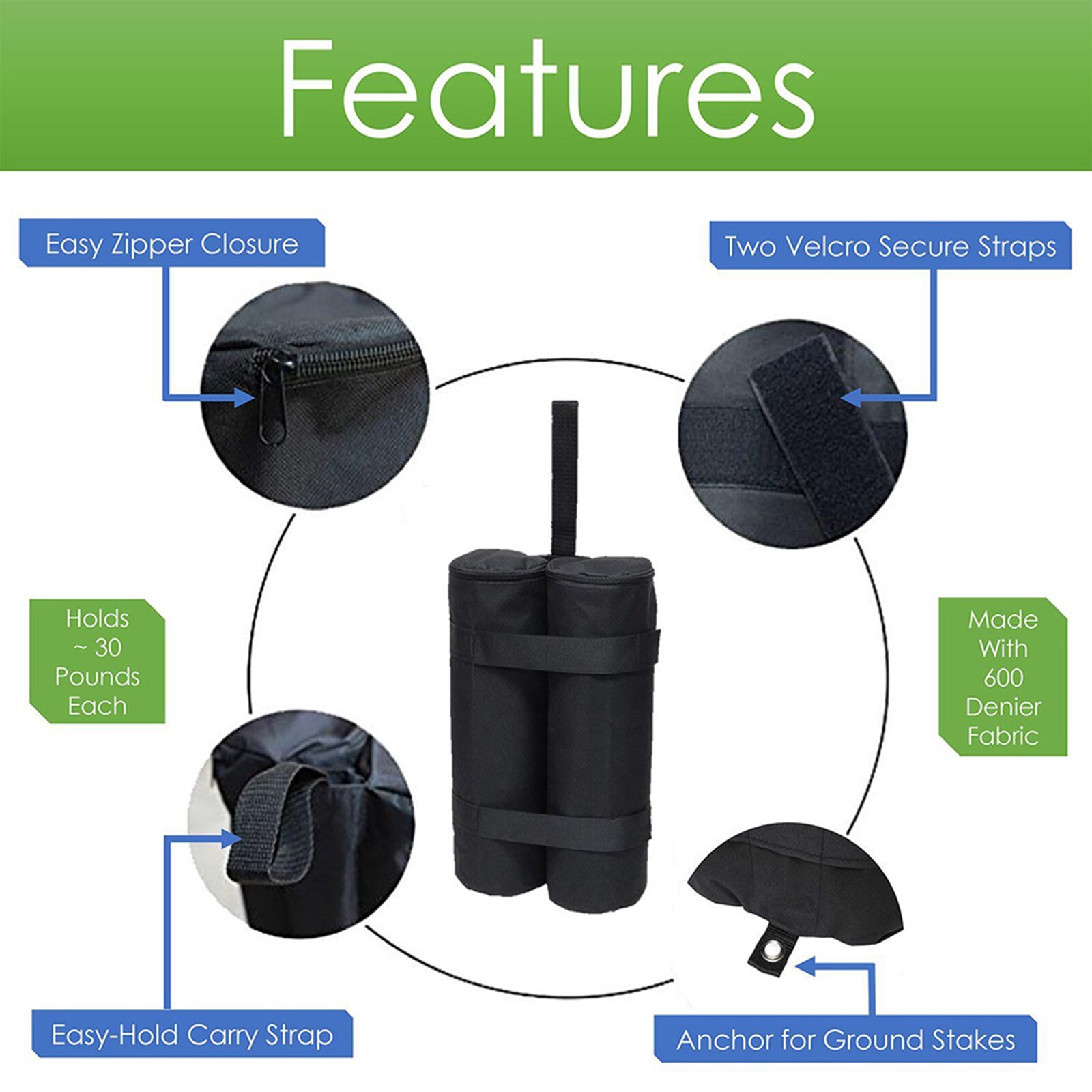 4pcs Sandbag Gazebo Weight Bags Umbrella Legs Sandbags Weights Multifunctional Outdoor15x9in Dual Zipper Oxford Cloth