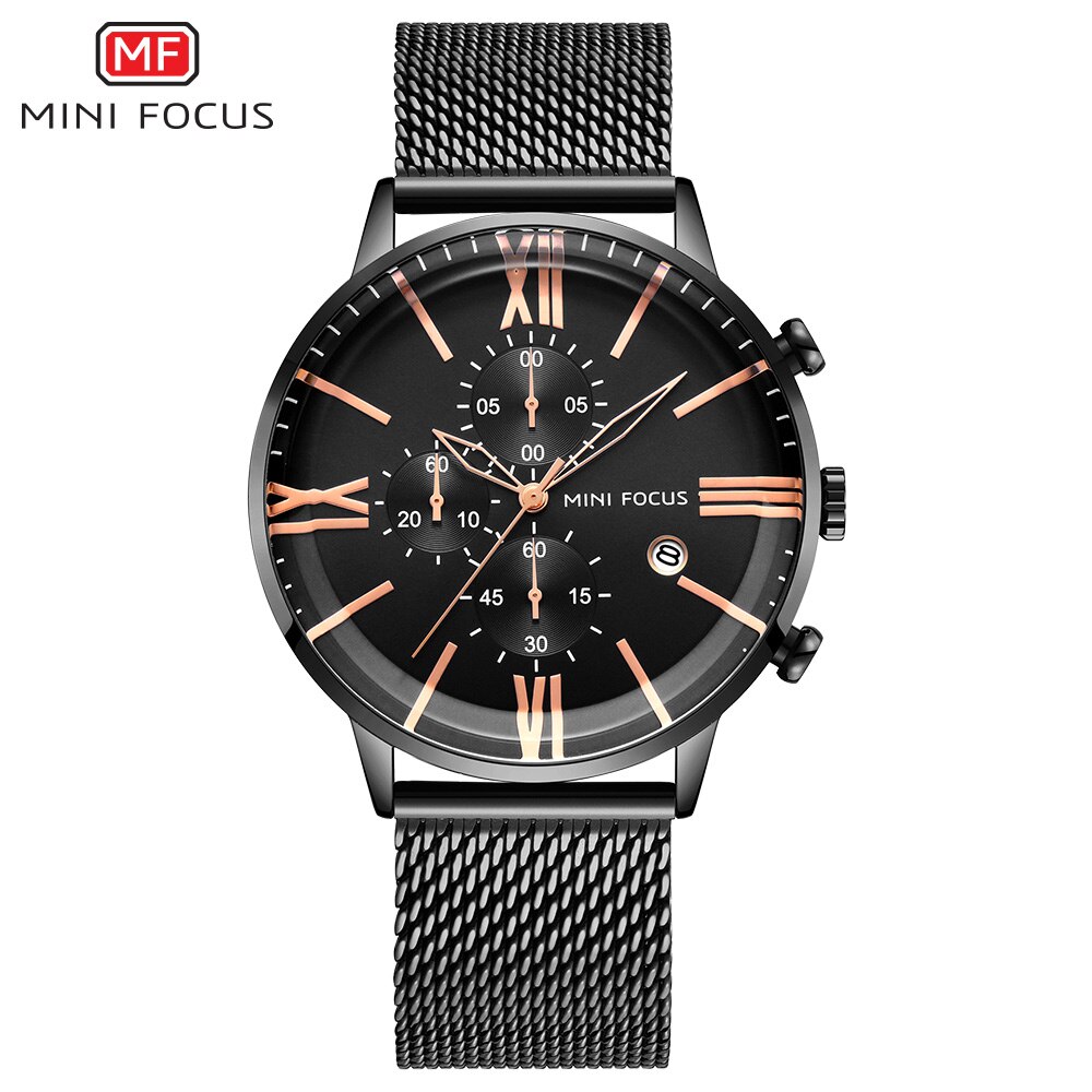 Mode Merken Chronograaf Waches Mannen Quartz Sport Horloge Waterdicht Rose Goud Luxe montre homme saat erkekler: Black