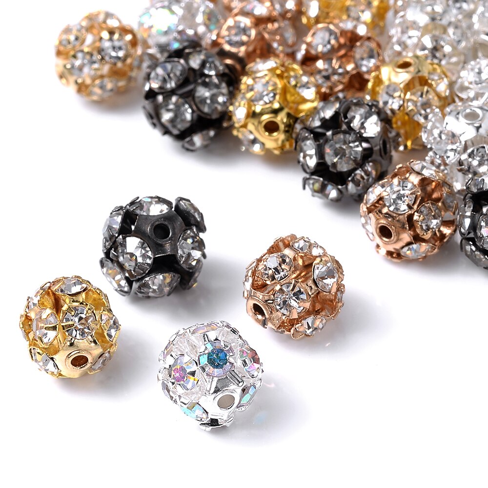 30 sztuk/partia Rhinestone Ball kształt luźne Spacer koraliki do tworzenia biżuterii metalowe kryształowe koraliki rzemiosła DIY akcesoria 6/8/10mm