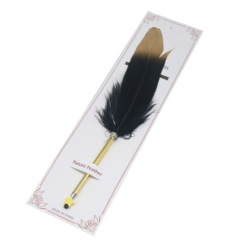 1 stuk balpen met ganzenveer, gouden spuitverf, metalen balpen, handtekeningpen, kerst- of trouwpen: Zwart