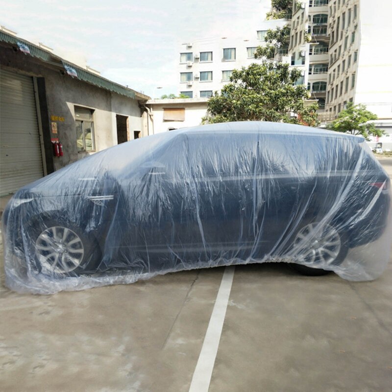 Wegwerp Auto Cover Waterdichte Transparante Plastic Stofdicht Cover Auto Regen Covers