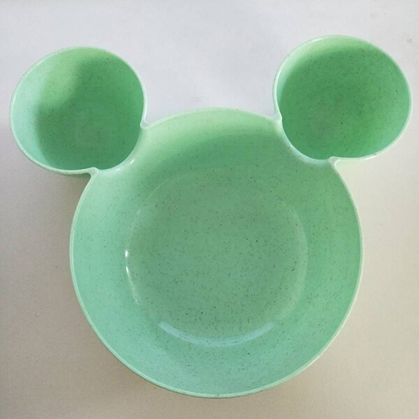 Tazón de alimentación de bebé con dibujos animados, tazón de arroz de paja de trigo para niños, plato de cena bonito, vajilla de comida para bebé: Green Bowl