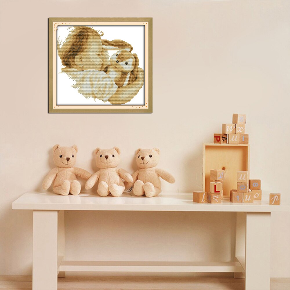 Joy söndag figur stil baby och hans docka gratis räknade korsstygn kit för nybörjare handarbete broderade