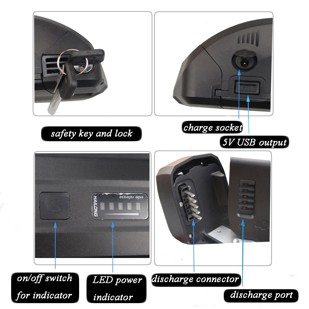 36v 48v hailong sidan släppa batteri låda elcykel ebike batterilåda hus med 5v usb -kort+bms