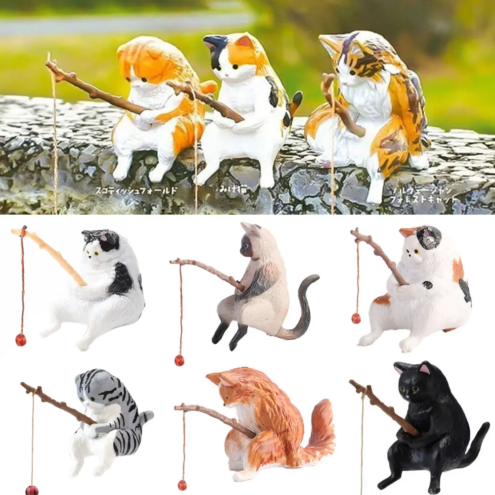 Figuritas de decoración de Acuario, 10 estilos, Mini lindo gato de pesca, accesorios de Acuario, adorno de paisajismo, accesorios de tanque de peces DIY