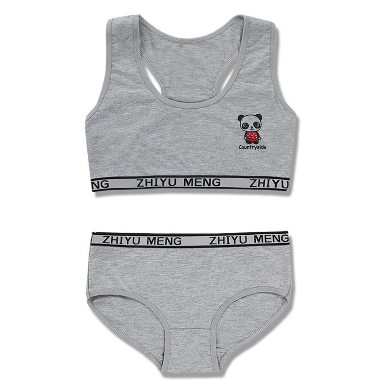 Training Bra Set for Student Puberty Vest Brassiere Bras Teenagers Young Girls Underwear Sets 8-14 Years: Gray