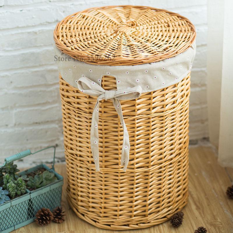 Clothes storage basket hamper laundry barrel rattan large clothing toy tweezers household with cover: Old  farmer  2