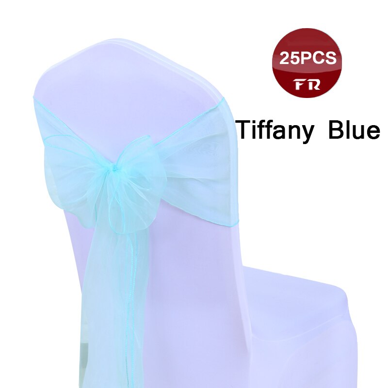 25pc farverige organza sløjfer vævet tyl rulle bryllupsfest dekoration bordløber organza gaze stol sashes sløjfe: Tiffany blå