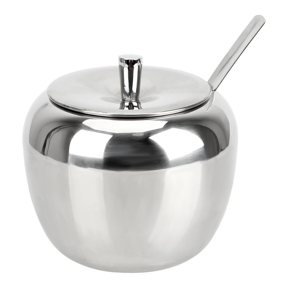 HOOMIN Stainless Steel Tableware Condiment Pot Seasoning Jar Spice Container With Lid and Spoon Apple Sugar Bowl: L