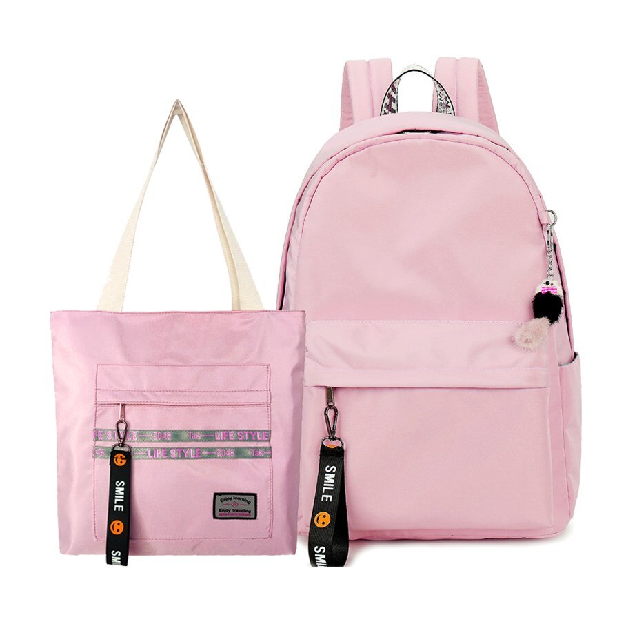 OKKID 2 teile/satz freundlicher schwarz schule Rucksack einstellen mädchen schule taschen Schüler wasserdichte Nylon Notizbuch Rucksack freundlicher buch tasche: Rosa