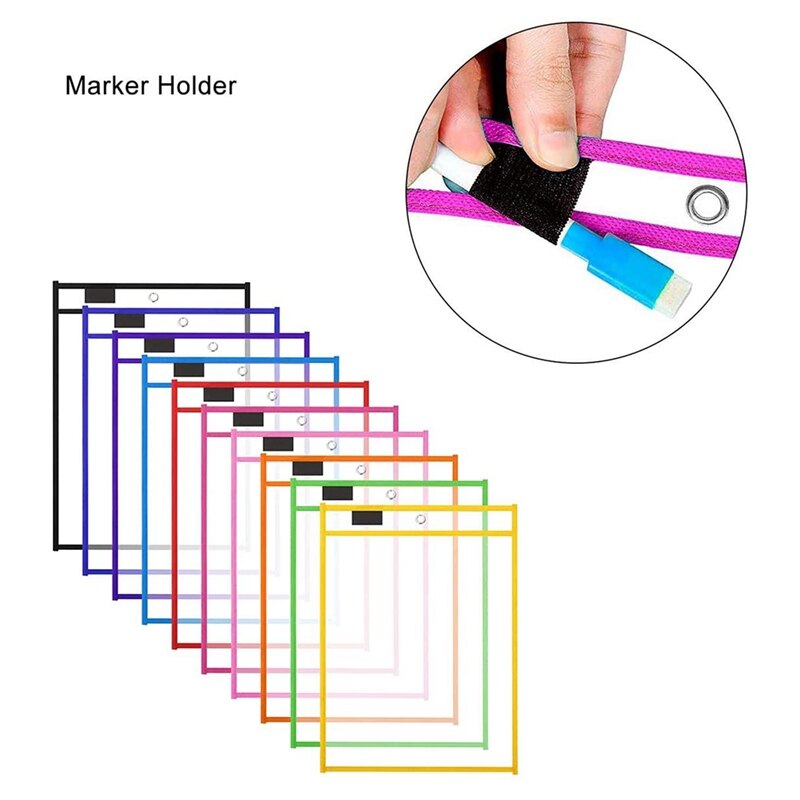 Dry Erase Pockets Sleeves, (10 Pack) A4 Paper Job Ticket Holders, Reusable Dry Erase Sheets for Classroom Worksheets