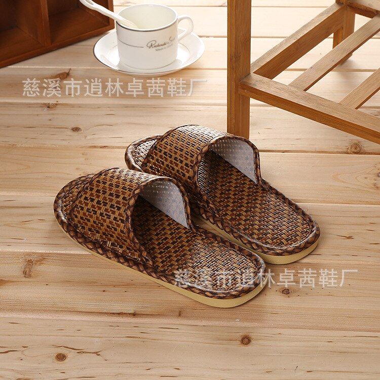 Zapatos de bambú hechos a mano para hombre y mujer, sandalias de paja, chanclas de interior cómodas: Dark Brown / 46-47