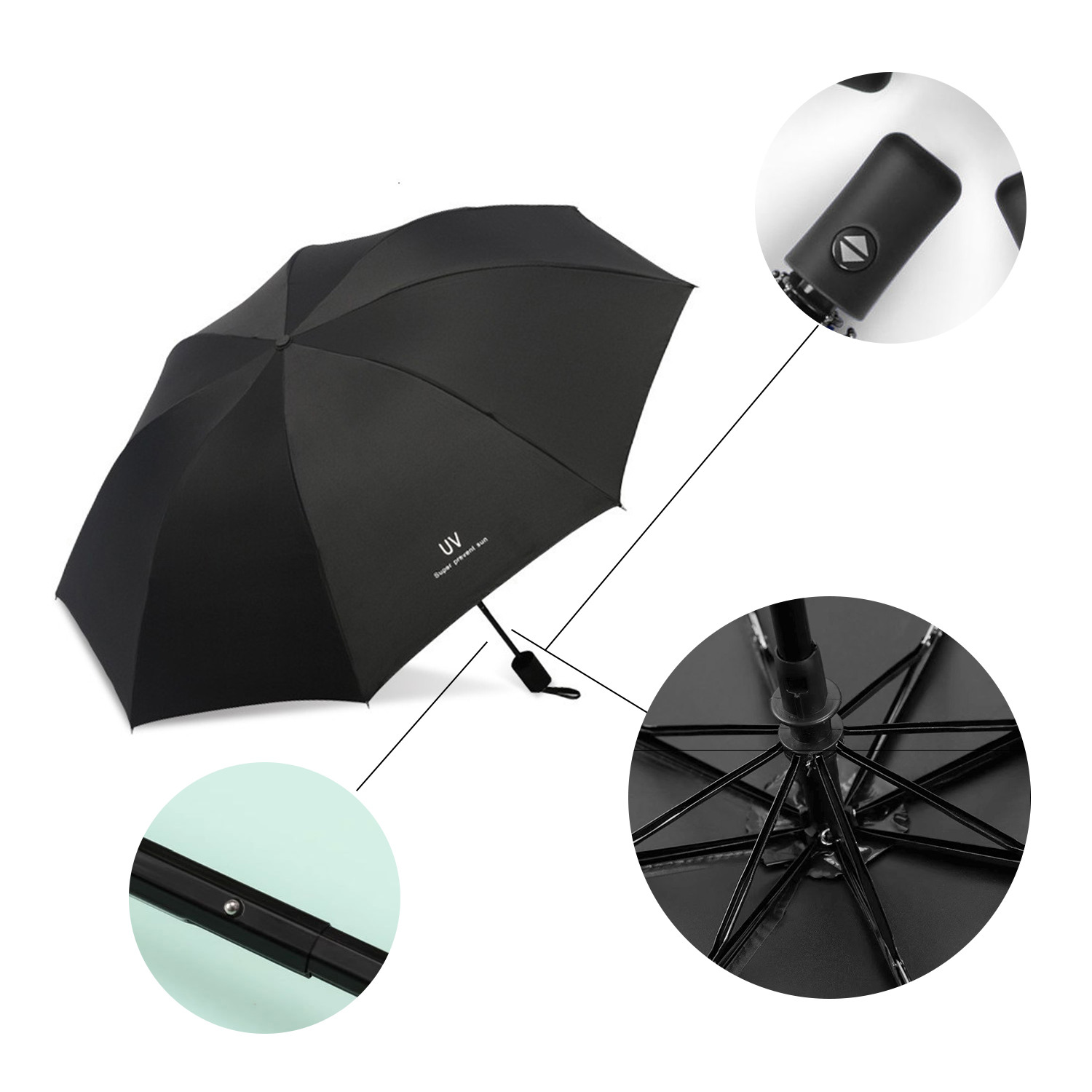 Parapluie pliant automatique à 8 nervures – Compact, léger, durable, protection UV – parasol de pluie et de soleil, pare-soleil automatique zwq
