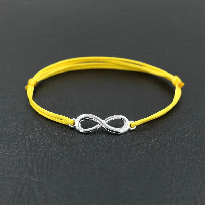 Pulsera con abalorios de circonia cúbica Infinity 8 para hombre y niña, cuerda de hilo de cuerda roja, pulseras para parejas, para niños y mujeres: yellow