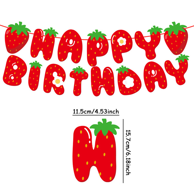 Strawberry Theme Girl's Birthday Party Decoration Disposable Fruit Tableware Tablecloth Balloons Banner Cake Toppers Baby