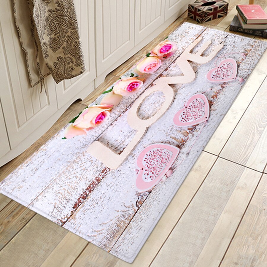 Skridsikkert langt køkkentæppe rose love heart gulvmåtte tæppe valentinsdag dekorationer til hjemmet indgang dørmåtte tatami tapete: Lyserød kærlighed / 60 x 180cm
