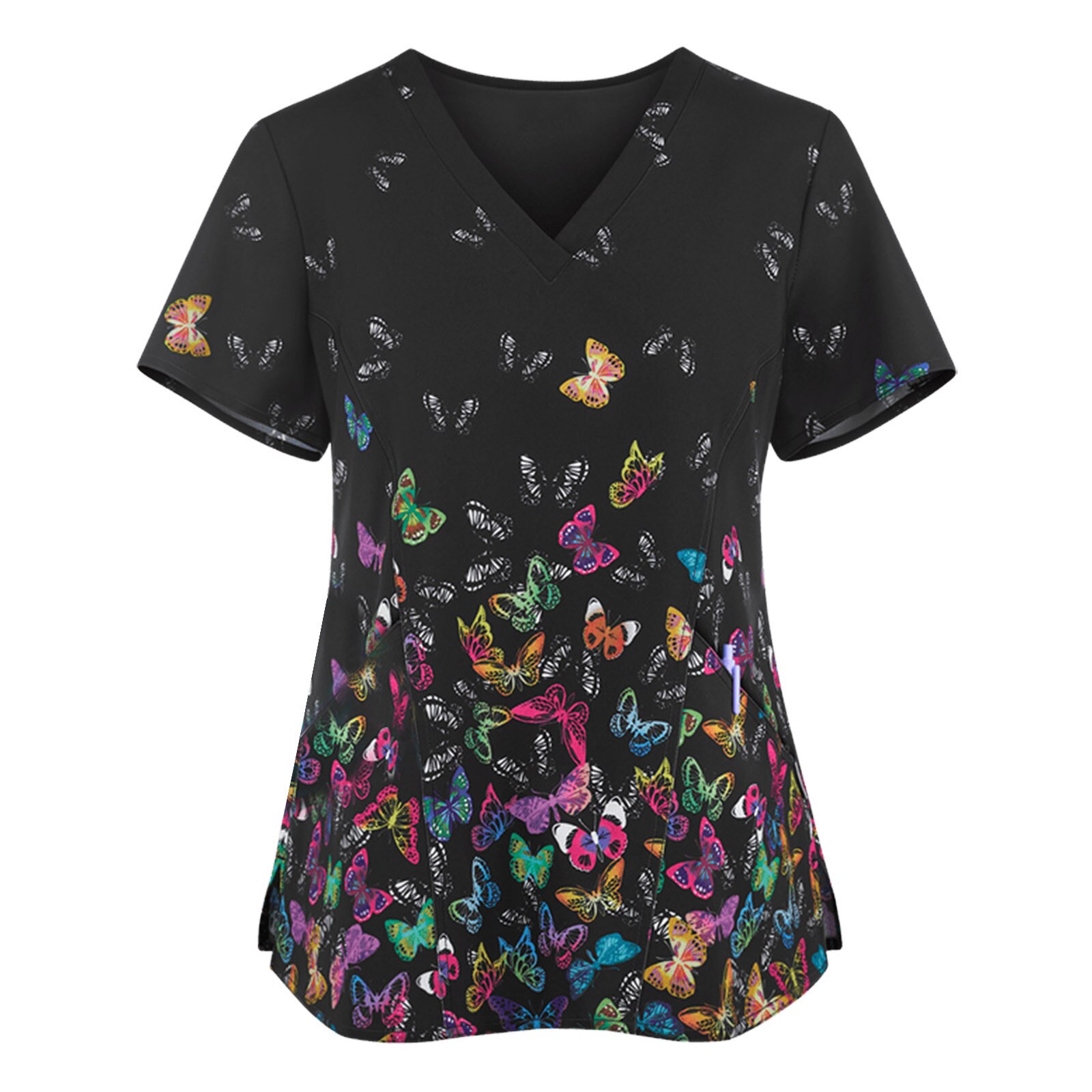 Sales Verpleegster Uniform Vrouwen Korte Mouwen Hals Tops Werken Uniform Blouse Verpleegkundigen Uniform Scrubs Top Медицинская Одежда Fft: A / XXL