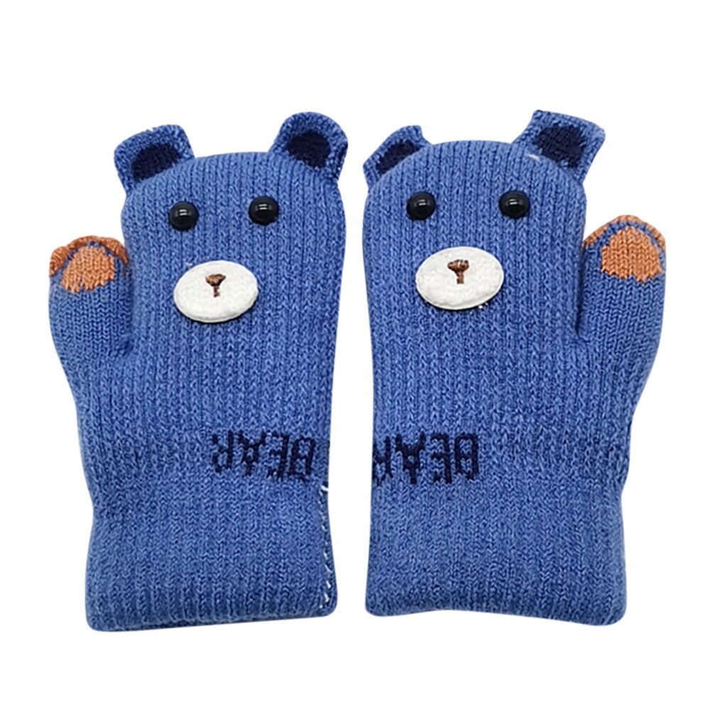 freundlicher freundlicher Winter-Halfter Insgesamt Finger Bär oben Kaschmir Druck Handschuhe детская одежда Kind kappe Plüsch Hütte Ohrenschützer Deckel # e25: Blau