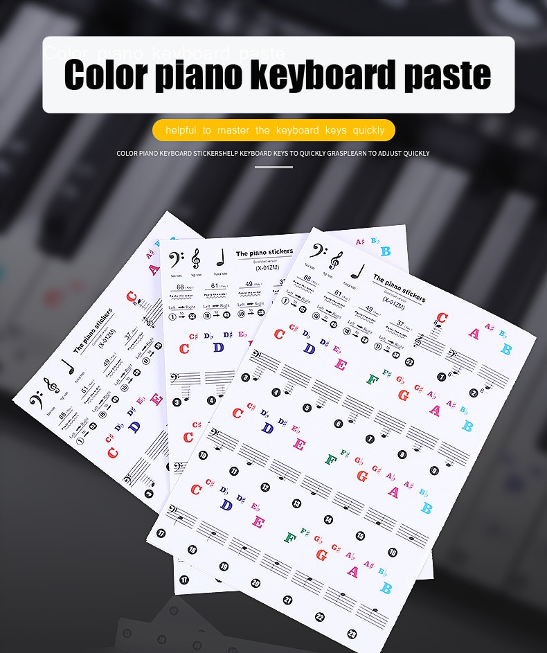 Transparent PVC Music Decal Notes Piano Keyboard Stickers 37 49 54 61 88 Keys Accessories for Electronic Piano Roll Up Piano