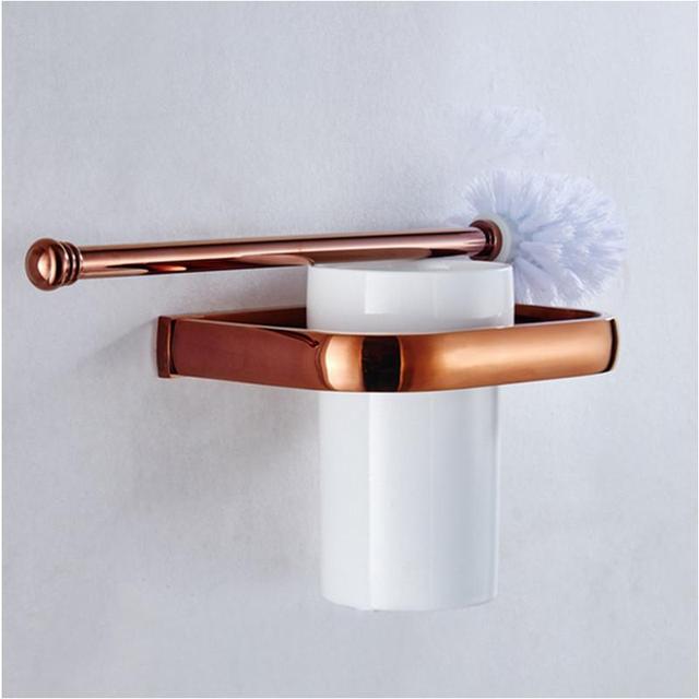 Biggers-Juego de accesorios de baño de cobre rosa de lujo, soporte de papel, barra de toalla, jabonera, soporte para vaso,: toilet brush holder