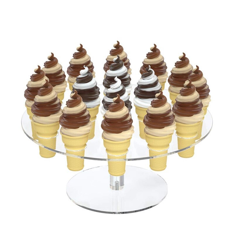 Round Clear Acrylic Mini Ice Cream Cone Holder Stand 16 Holes to Display Sushi Hand Rolls corn Cotton Candy French Fries Swee