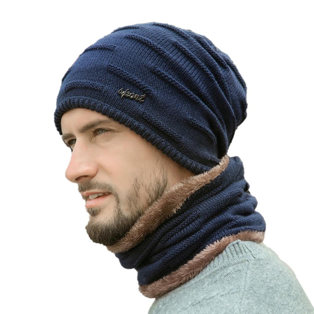 Ensemble bonnet et écharpe en tricot pour homme, couvre-chef épais, thermique, moelleux, pour le sport et la randonnée, collection automne et hiver