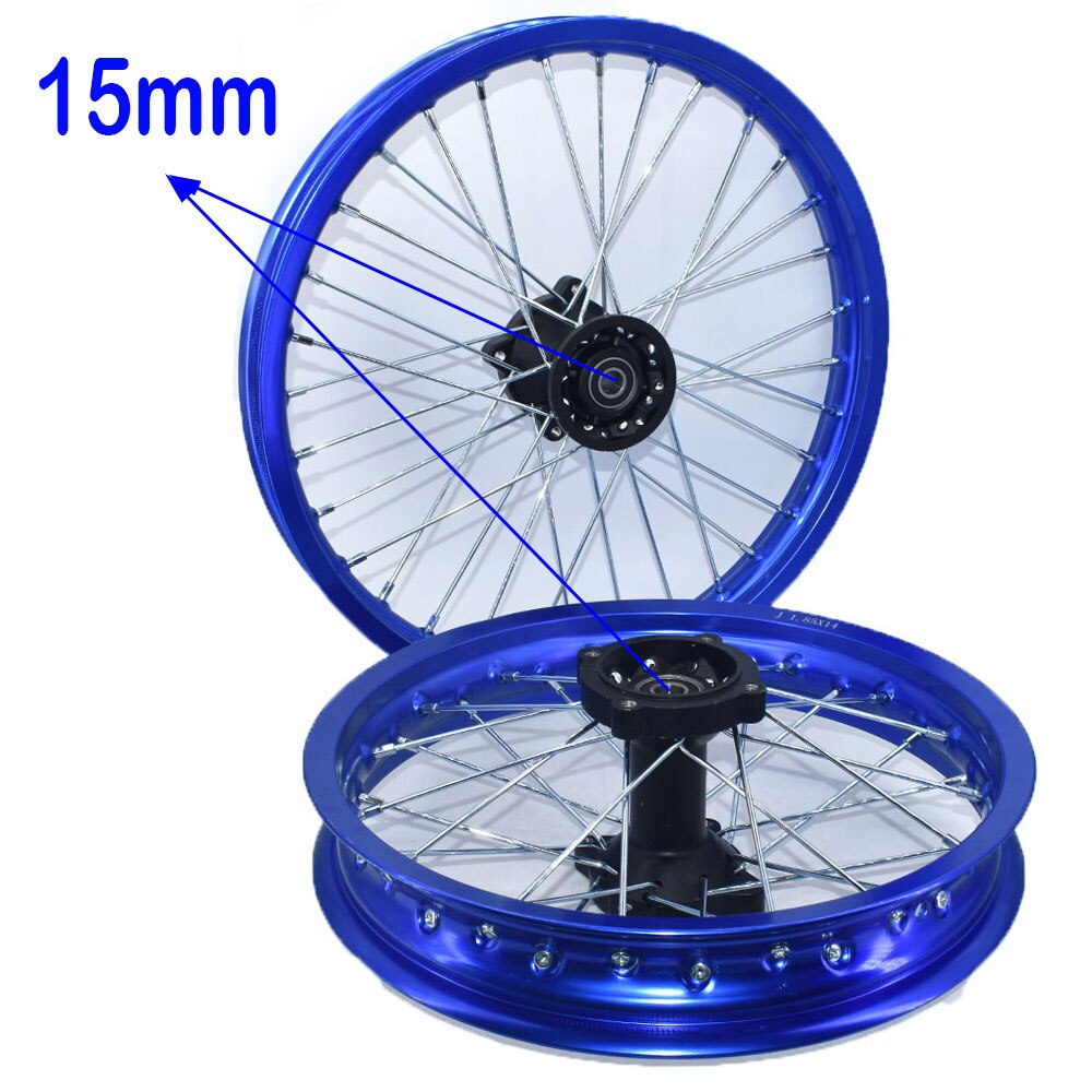 1.60-17 inch Front 1.85-14 inch Rear Rims Aluminum Alloy Wheel Rims Black Hub For KLX CRF Kayo BSE Dirt Pit Bike Motorcycle: Blue-15mm