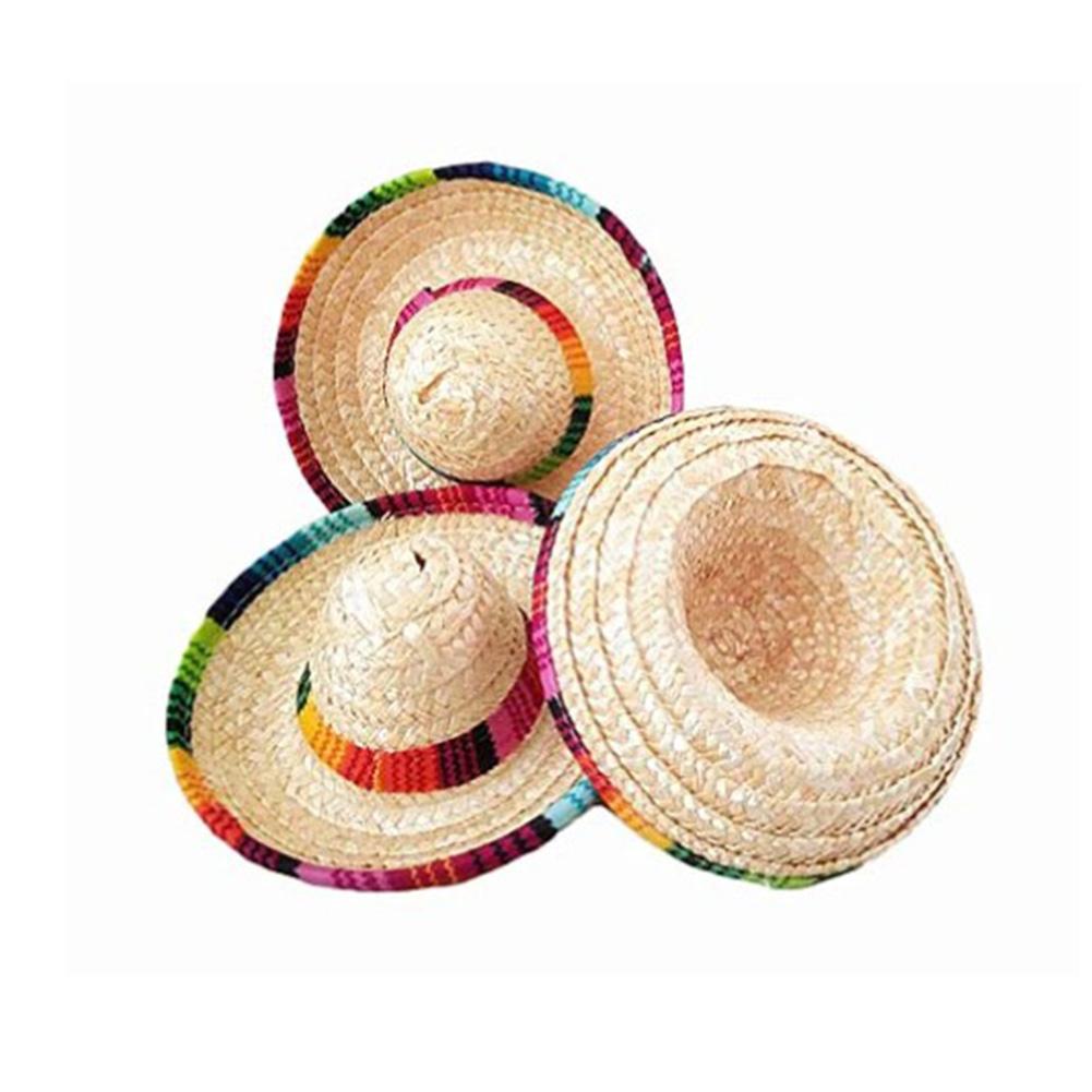 Mini chapeaux de paille naturelle 3 nuits folles, fournitures de fête de bureau , Mini chapeau mexicain, décor de fête d&#39;anniversaire de carnaval # S2R: Default Title