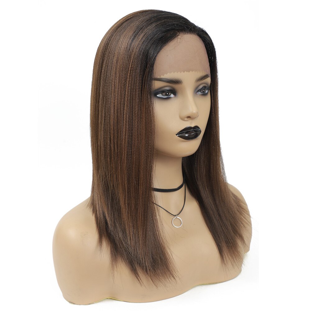 X-TRESS 18'' Dark Roots Ombre Black Lace Front Synthetic Wig for Black Women High Temperature Fiber Hair Trendy Medium Length