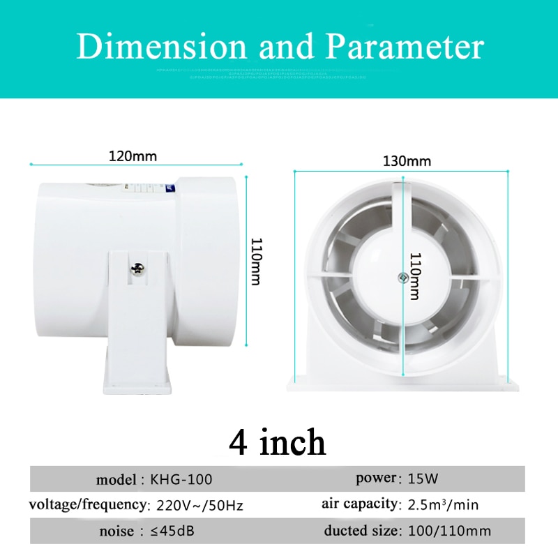 4/6 inch inline duct fan pipe extractor exhaust fan mini ventilation fan ceiling bathroom kitchen toilet ventilator 100mm 220V
