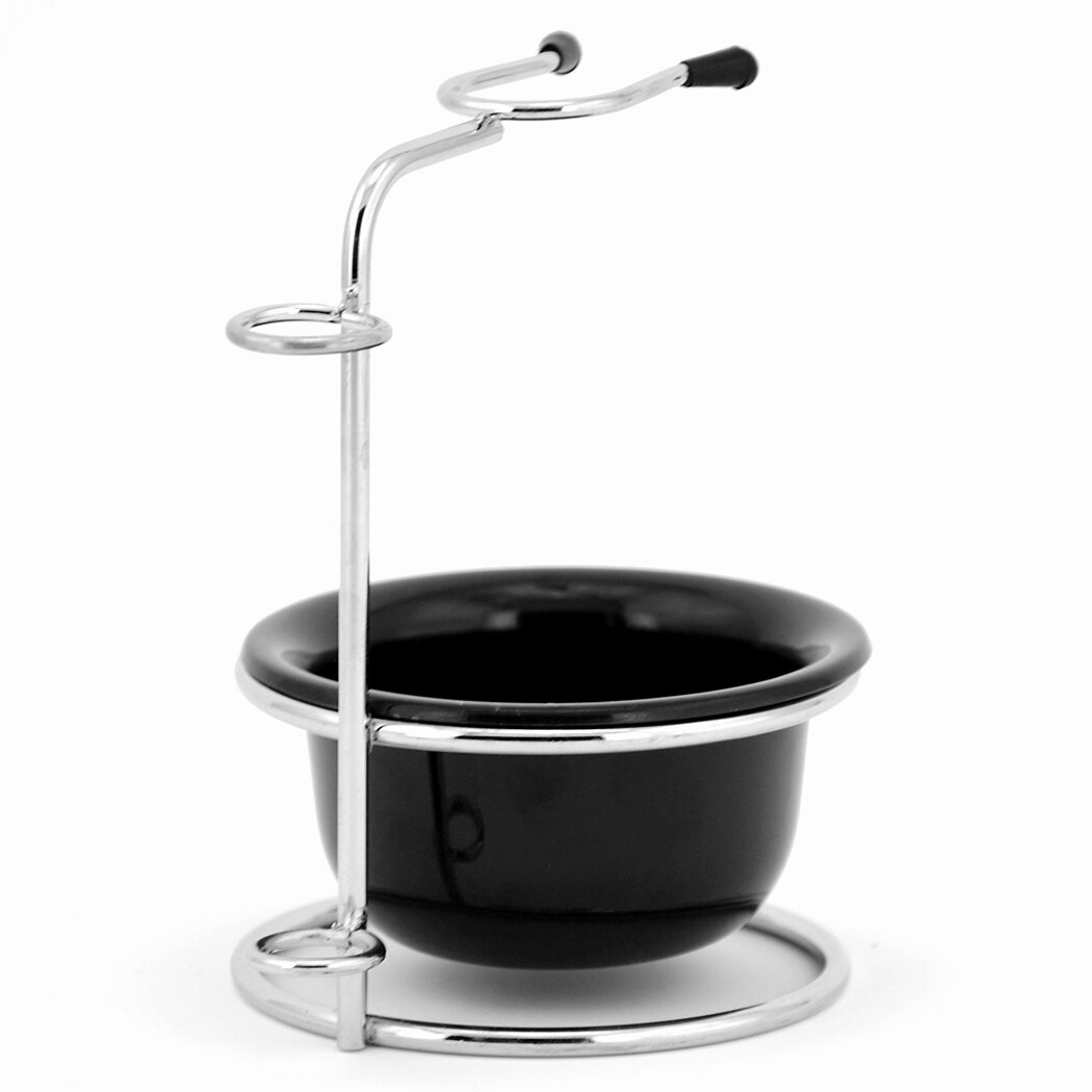 Rustfritt stål barbersett herre barberhøvel barberbørste stativ og hvit såpeskål barberhøvel holder barbermaskin holder: Svart
