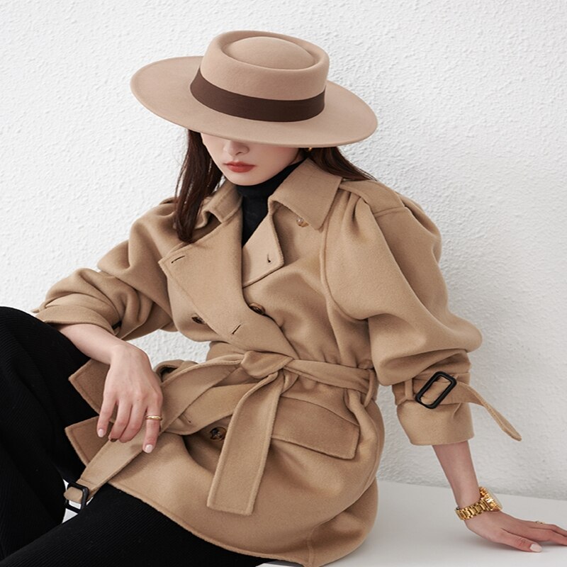 winter female flat-top trilby hat wide-brim hats for women wool felt fedora England cap