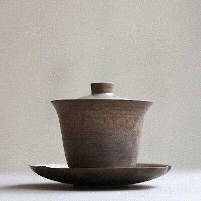 Pinny forgyldt retro gaiwan håndlavet rust glasur te terrin kinesisk kung fu te sæt te ceremoni tilbehør keramik drinkware: D