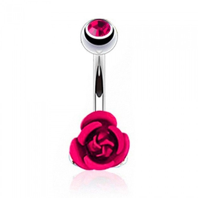 Stainless Steel Flower Rose Piercing Belly Button Ring Barbell Body Jewelry Women Dancing Body Chains Plug M8694