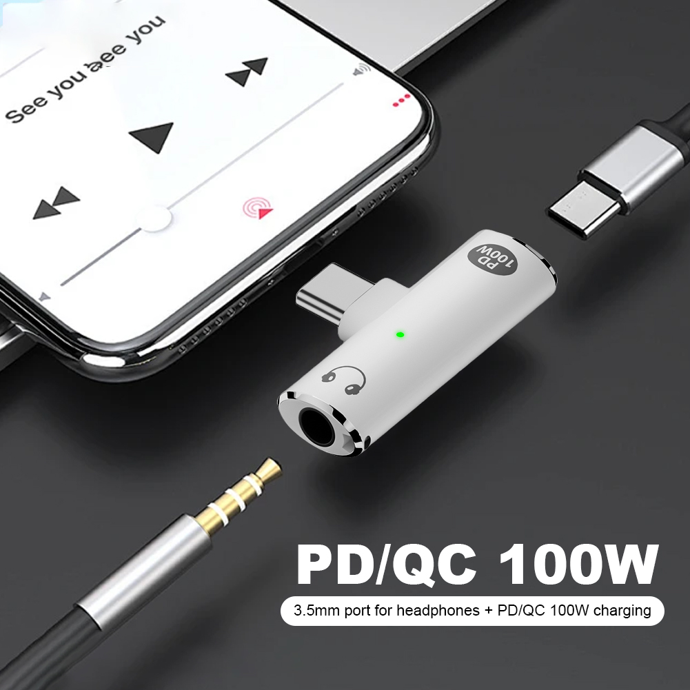 2 in 1 USB Type C To 3.5mm Headphone and Charger Adapter PD 100W Audio Aux Adapter with Aux Audio Jack USB C To Type-C Converter